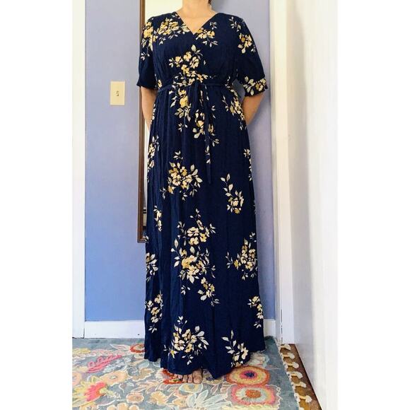 Motherhood Maternity Floral Print Maxi Dress Size XL Summer Beachy Casual Blue - Picture 1 of 8